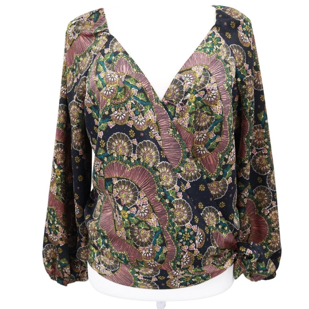 Point Sur Paisley Wrap Top Womens S Black‎ Boho Fairycore Classic Festival Cabin